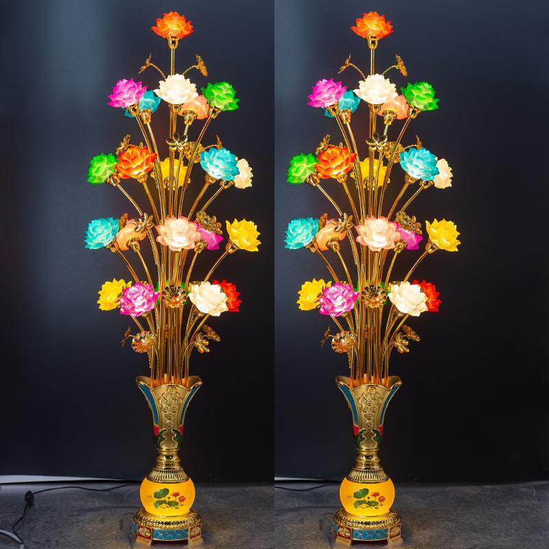 佛供灯led七彩琉璃莲花灯长明灯家用花瓶装饰灯观音佛前大型供灯图片