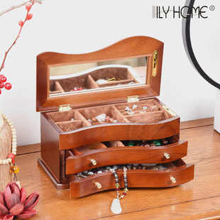 首饰盒实木质饰品收纳盒复古简约多层公主欧式 韩国珠宝盒结婚礼物