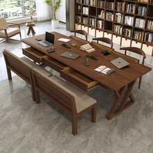 纯实木实心书桌带抽屉收纳去客厅化餐桌学习桌会议桌办公桌长条桌