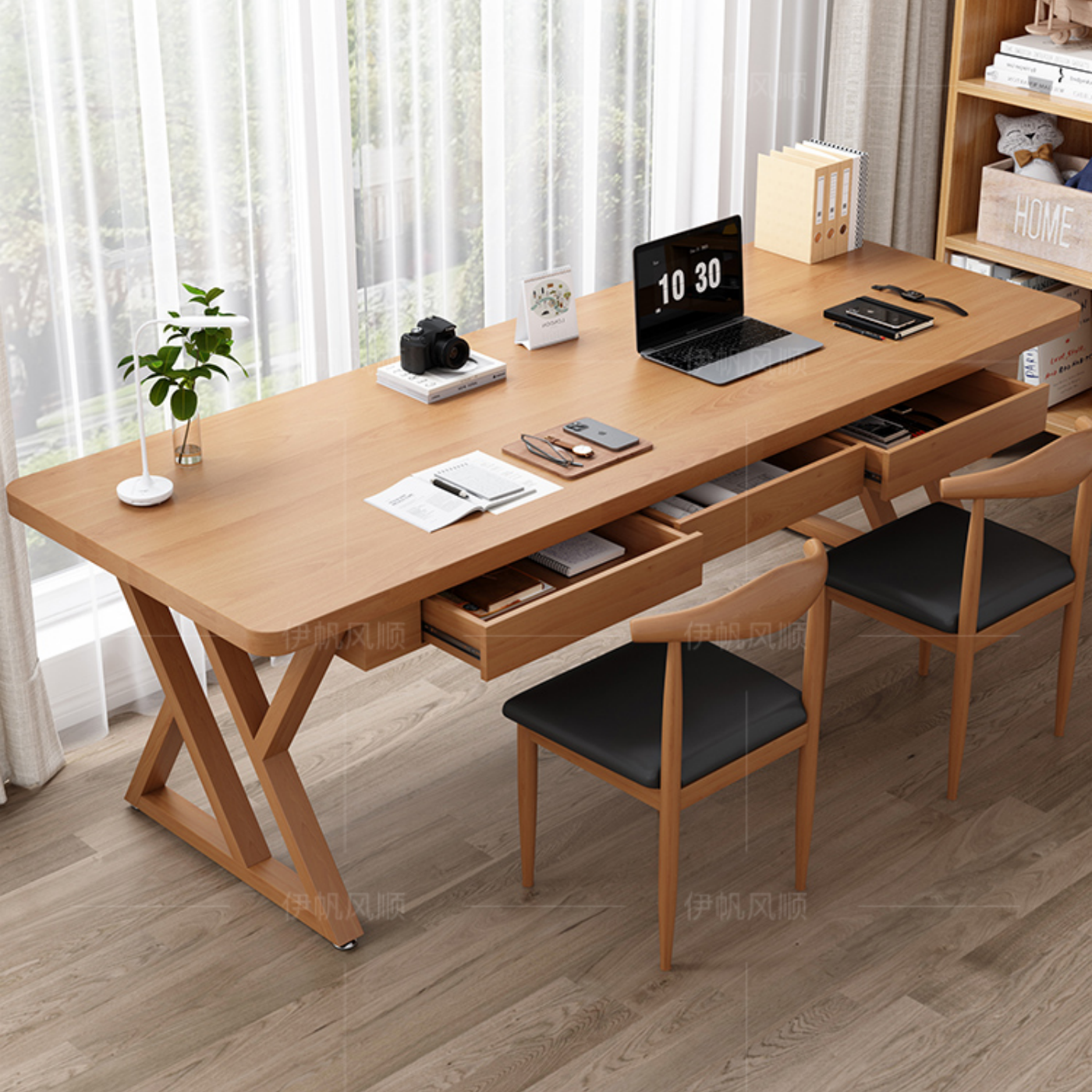 纯实木实心学习桌带抽屉收纳强
