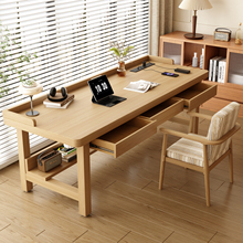 纯实木挡条挡边排插带抽屉学习桌学生书桌隔板中古风沙发后长条桌