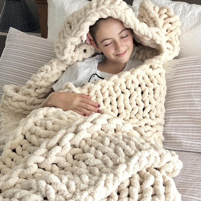 雪尼尔棒针织毯毛毯编织毯摄影道具织毛毯粗毛线沙发盖毯blanket