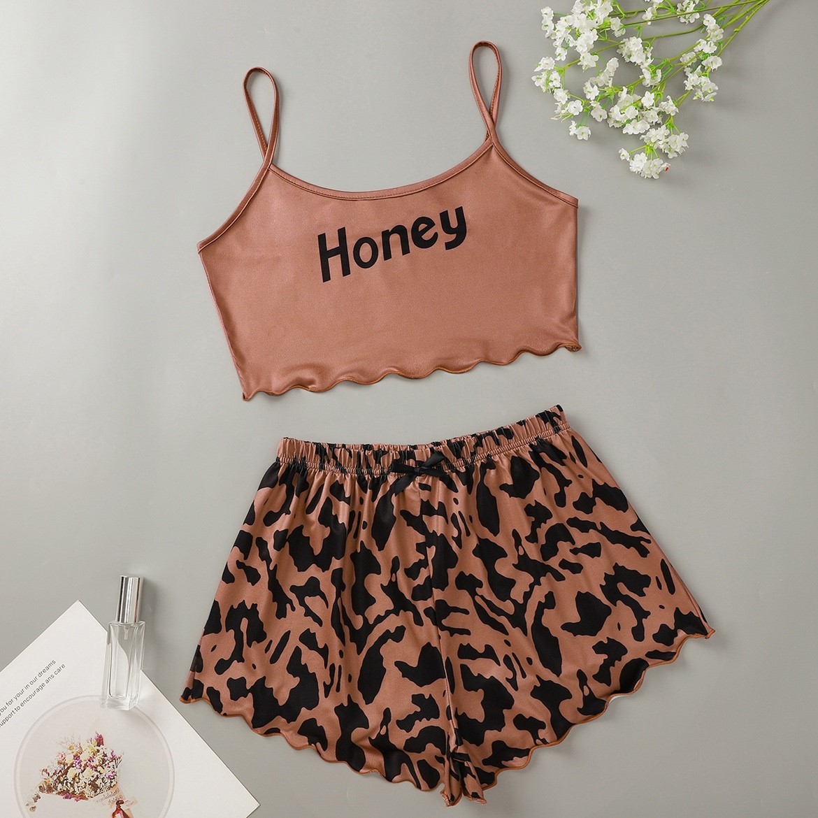 女吊带短裤睡衣家居套装 пижама жен women pajama suit