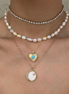 Lady Carve Heart Locket Opal Necklace Womens Alloy Jewellery