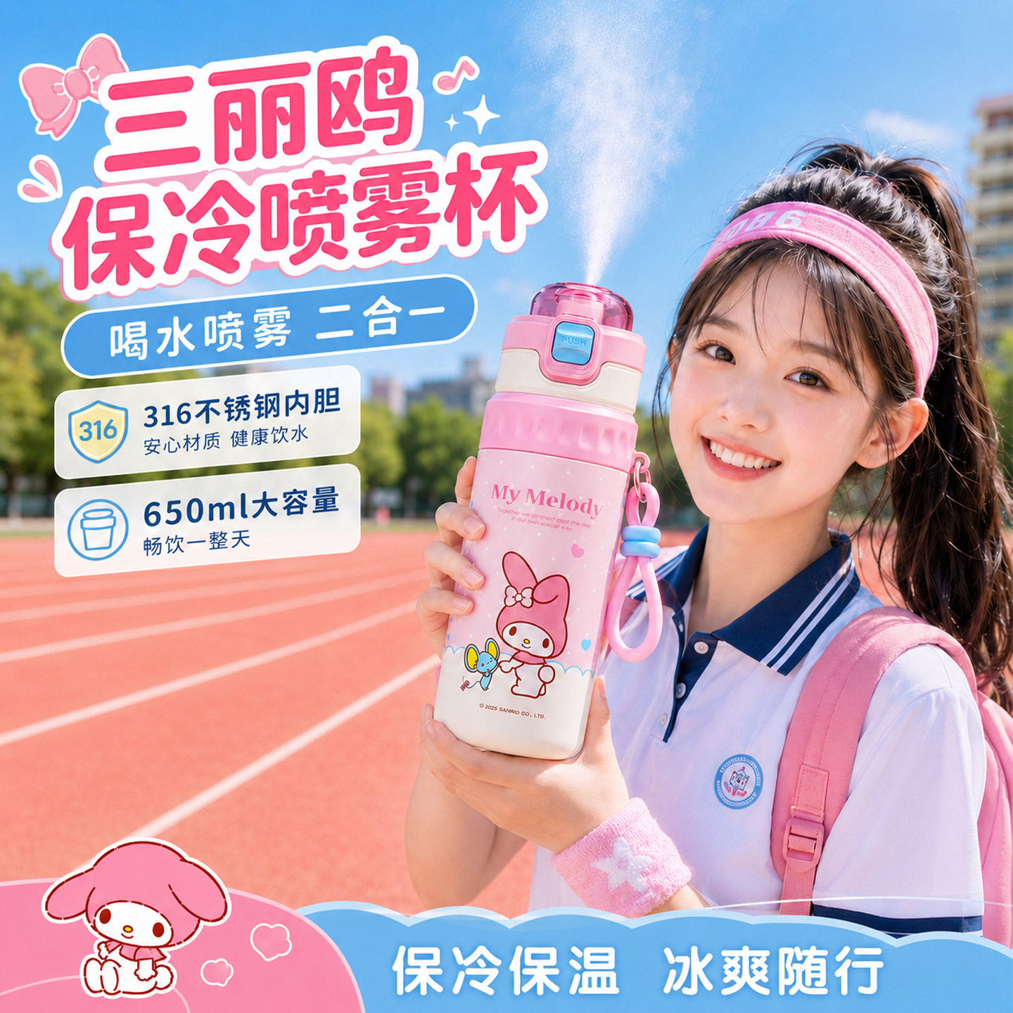 三丽鸥美乐蒂保冷喷雾杯