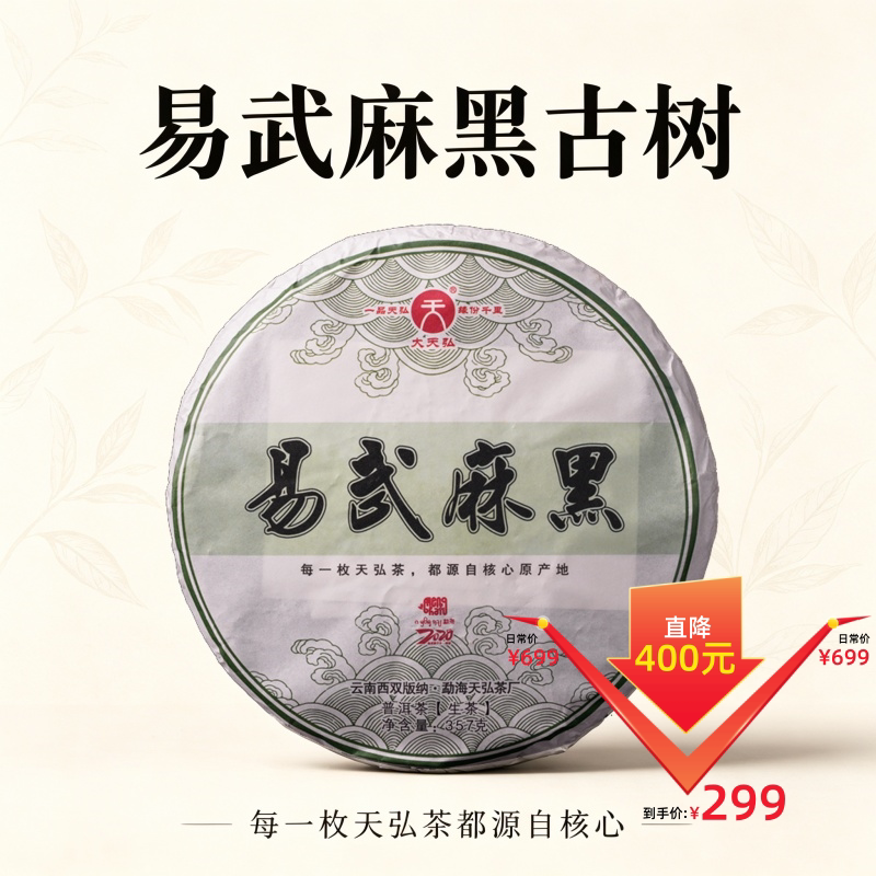 天弘2019古树生茶 357g易武麻黑古树纯料普洱茶 糯香柔醇越陈越香