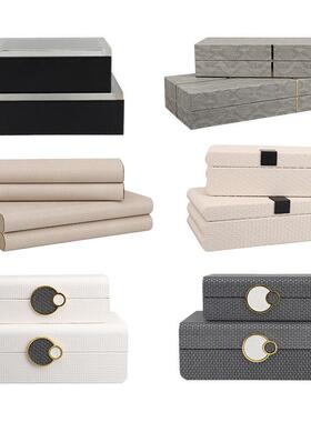 新中式轻奢皮革首饰收纳盒样板房家居玄关电视柜卧室桌面软装摆件