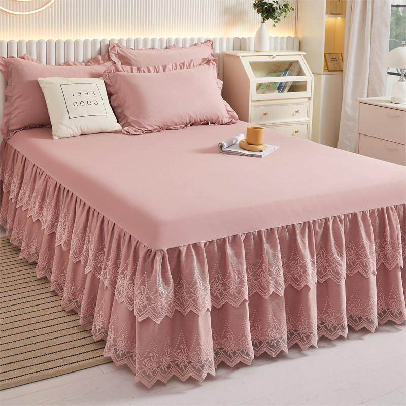 夏季床罩床裙式单件蕾丝花边1.5米1.8x2.0m床套公主风防滑三件套,床上用品,床裙,淘宝优惠券,粉丝福利购,淘宝优惠卷