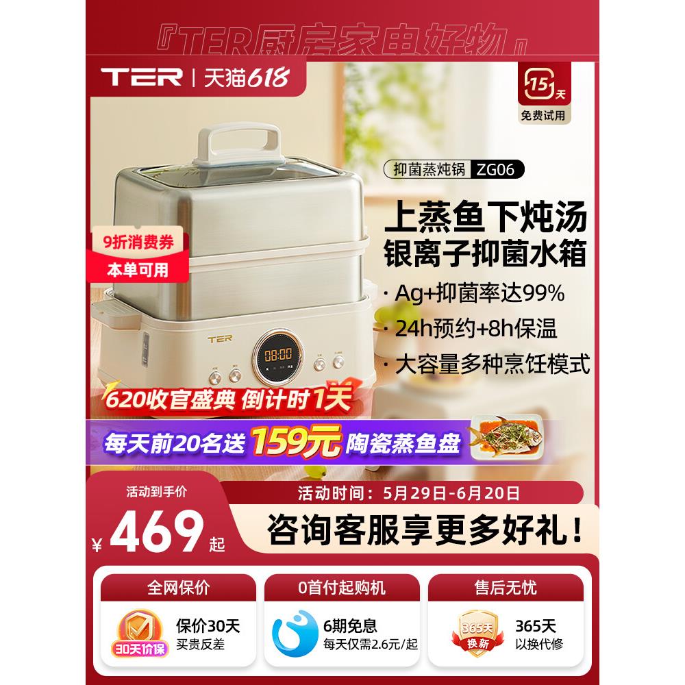 TER不锈钢电蒸锅家用多功能大容量蒸炖一体锅多层蒸箱小型蒸汽锅