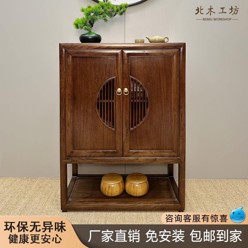 北方老榆木实木餐边柜新中式餐边柜酒柜置物柜储物柜子餐边柜新款