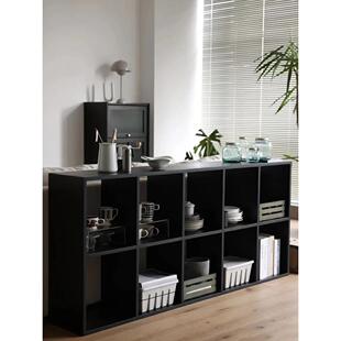 实木黑色八方格子矮中岛柜自由组合法式收纳办公家用落地置物书架