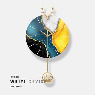 轻奢钟表鹿头挂钟客厅家用时尚创意新款时钟现代简约网红表挂墙