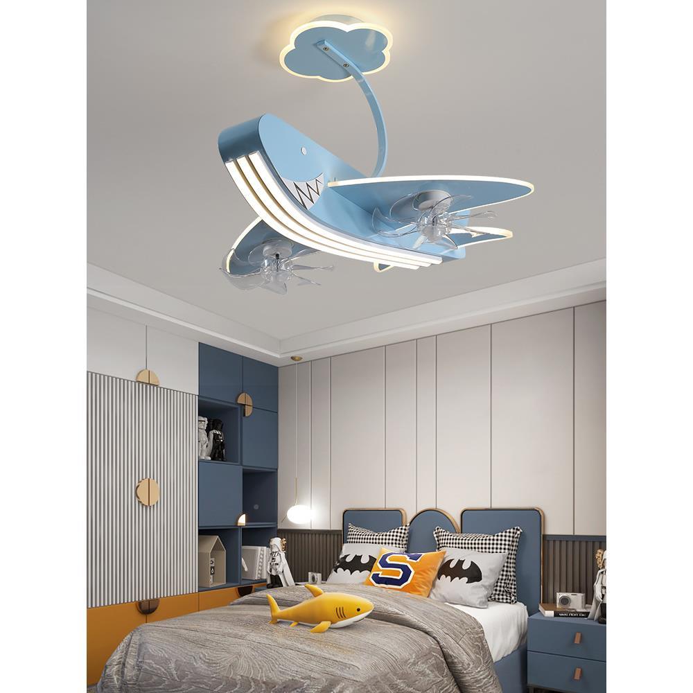 儿129童卧室吸顶风场扇灯意卡创通网飞机灯现代约儿简童房娱乐所