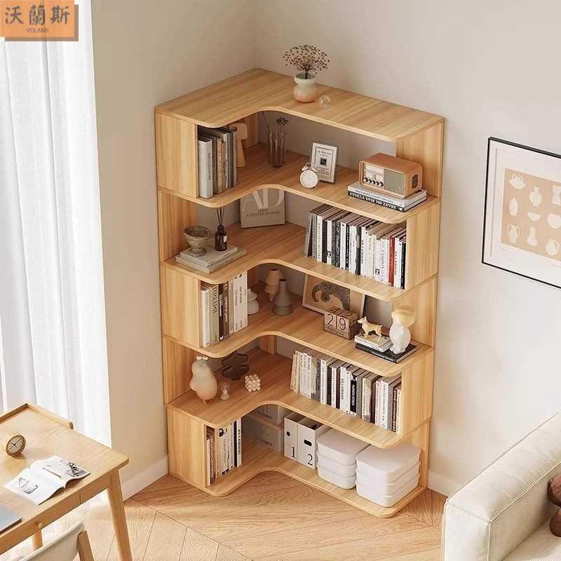 全实木书柜实木置物架落地转角书架多层收纳柜转角简易书柜角柜