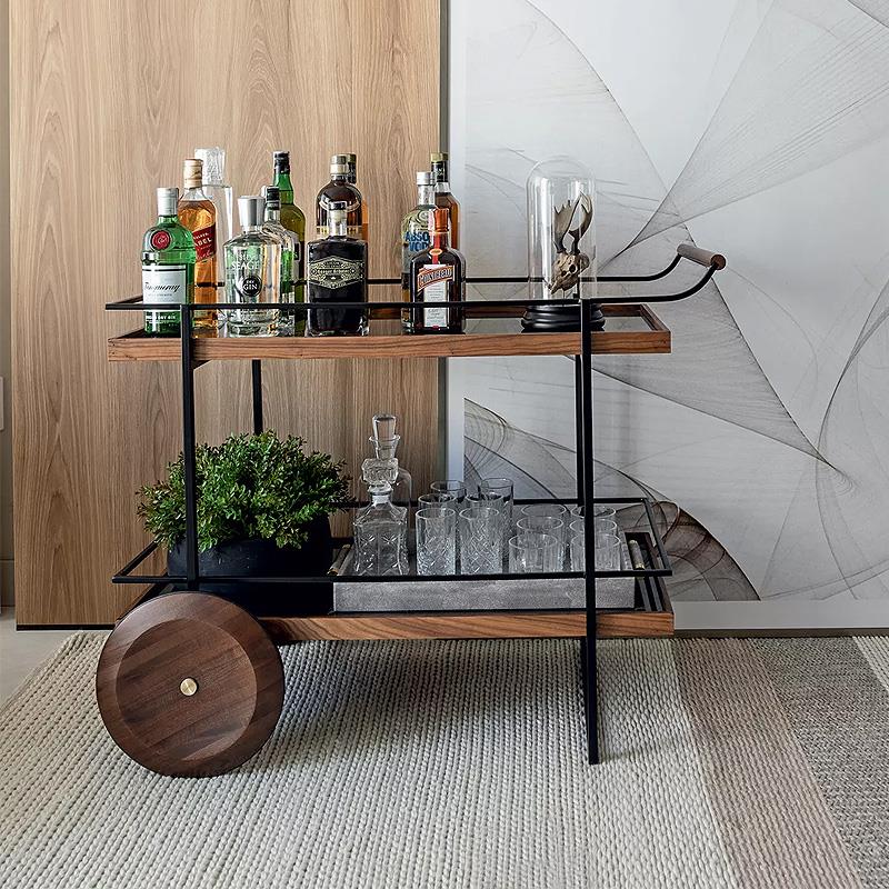 实木餐边桌铁艺边几酒吧酒水推车移动置物架红酒展示架会所餐边柜