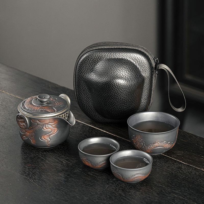 紫陶快客杯一壶三杯可携式功夫旅行茶具小套装户外车载家用泡茶壶