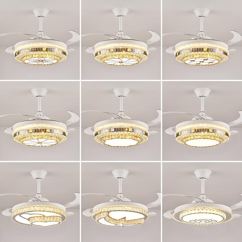 轻奢水晶隐形风扇灯现代简约餐厅卧室42寸变频吊扇灯静音大气灯具