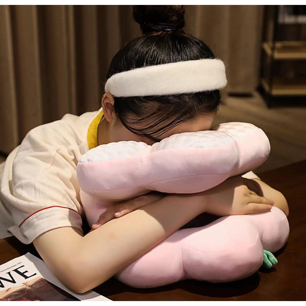 豆豆绒花朵夏季冰丝藤席午睡枕办公室午休枕头午睡趴趴枕靠垫抱枕