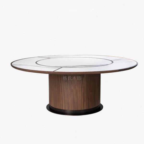 酒店餐桌电动大圆桌新中式平行岩板转盘高档会所别墅20人组合桌椅