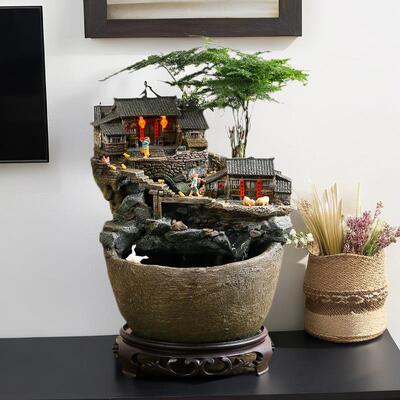 复古创意老房子流水摆件生态缸 中式风格建筑设计 客厅书房多用途