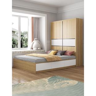 实木多层板榻榻米床衣柜书桌一体靠墙小户型带书桌卧室儿童储物床