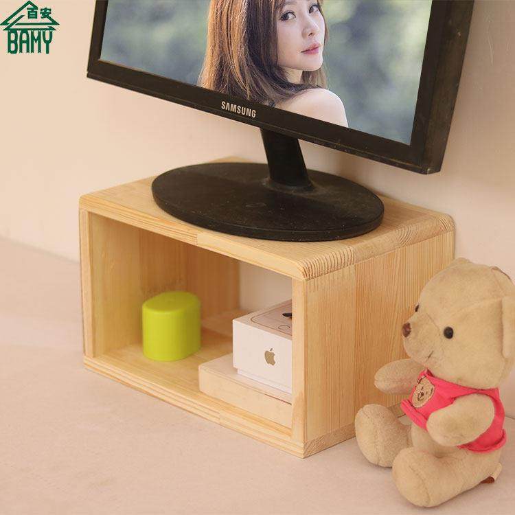 实木办公桌面电脑萤幕增高架子支架托 托架电视底座置物架收纳柜