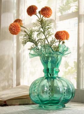 玻璃花瓶中古芬顿琉璃绿色创意室内桌面水养插花客厅装饰花器摆件
