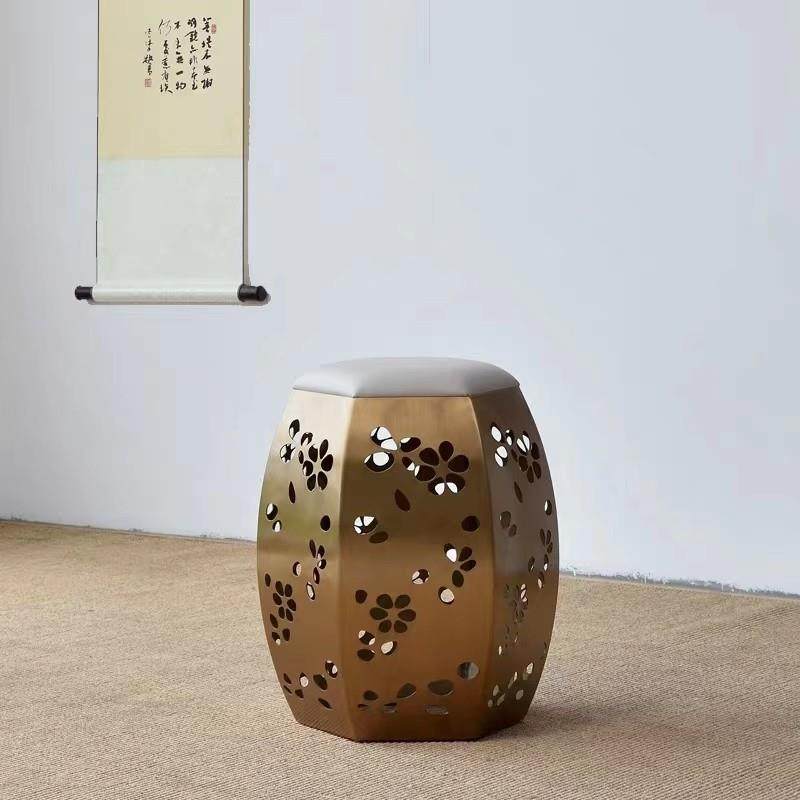 新中式禅意鼓凳金属黄铜梅花凳子矮凳换鞋凳酒店会所别墅轻奢家具,住宅家具,鼓墩/绣墩,淘宝优惠券,粉丝福利购,淘宝优惠卷