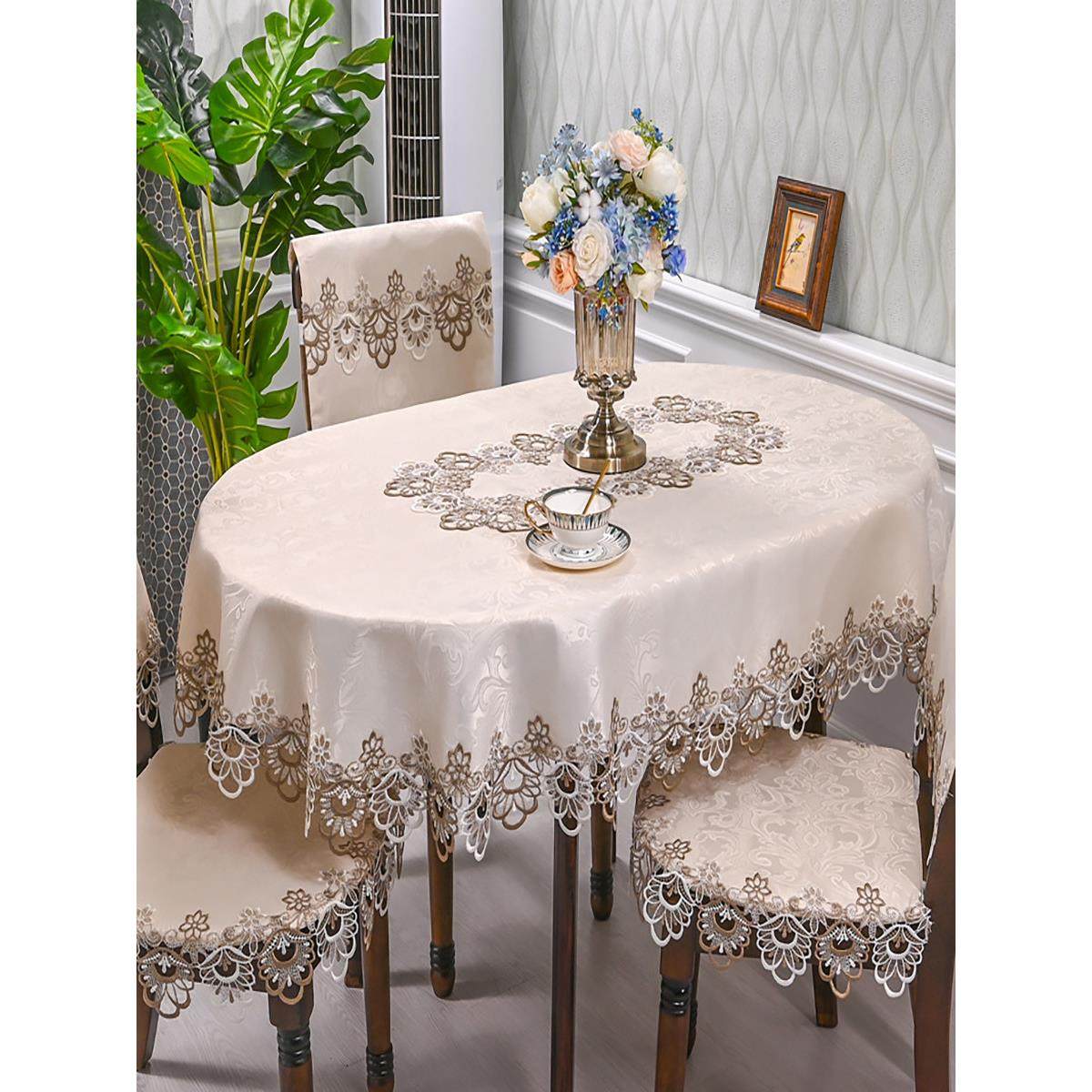 欧洲蕾丝不可折叠的椭圆形桌布定制白色咖啡桌桌布家庭无障碍豪华