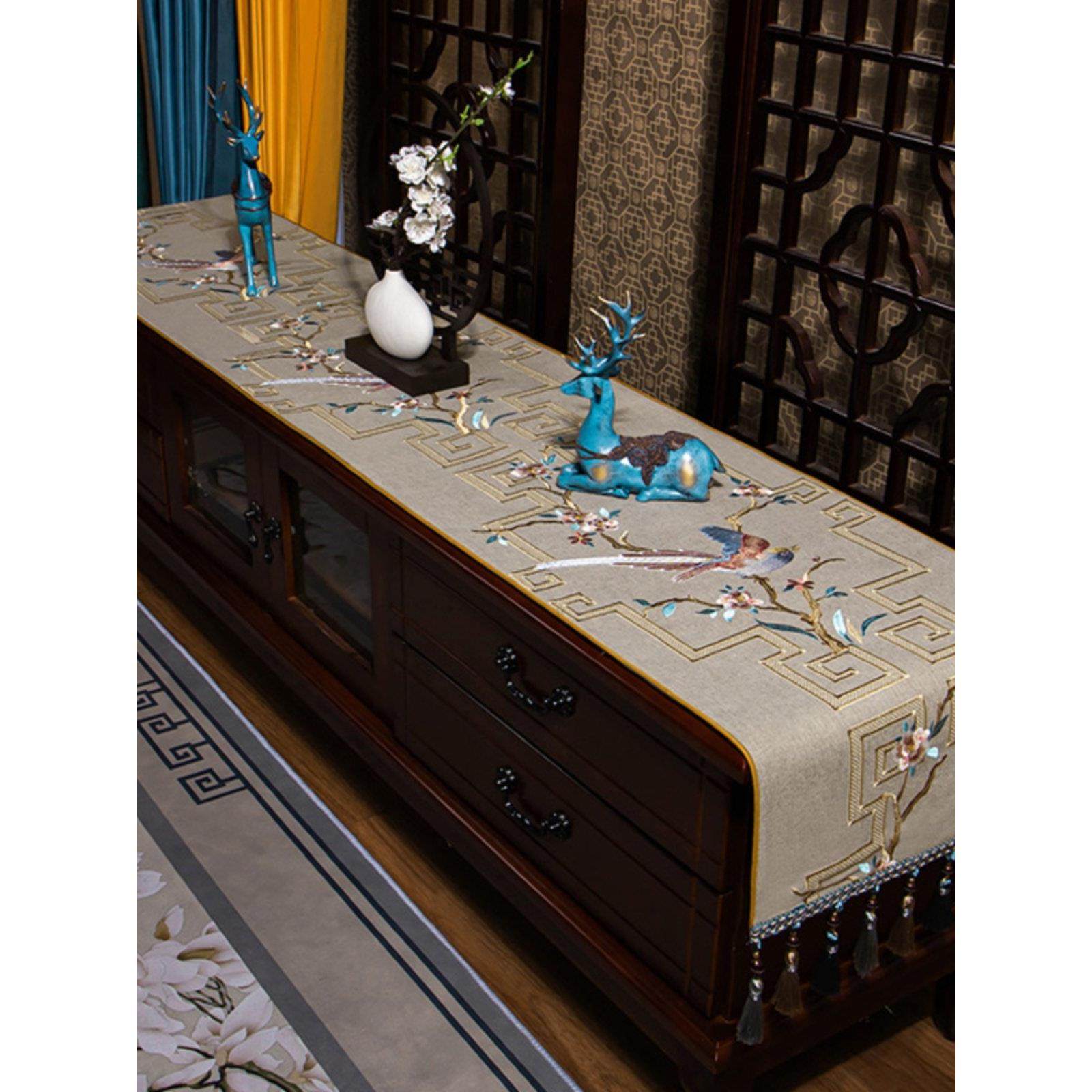 新中式覆古客厅茶几桌布现代简约长方形餐桌垫布艺电视柜盖布定制