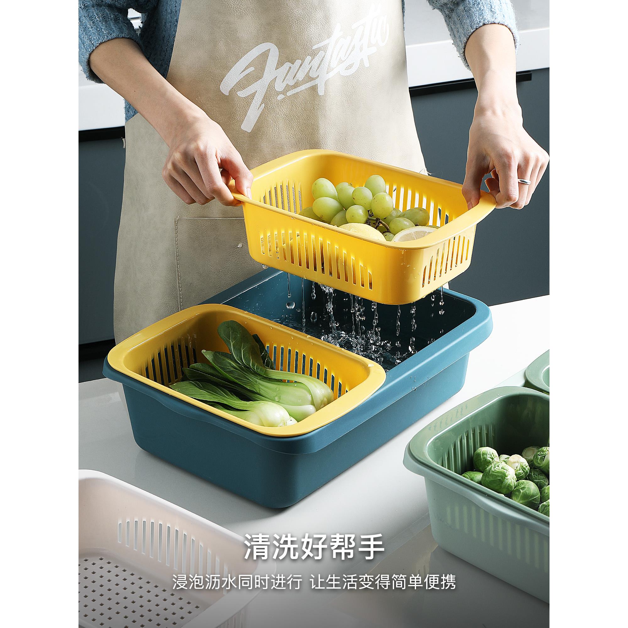 双层沥水篮长方形多功能厨房家用洗菜盆大号水槽水果篮蔬菜瓜果篮