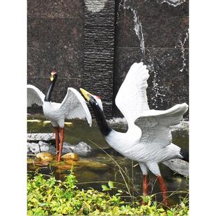 户外园林景观装饰造景仙鹤玻璃钢雕塑小品公园假山水池丹顶鹤摆件