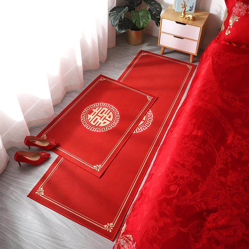 新中式喜字结婚地垫喜庆门垫婚庆婚房用门口脚垫卧室床边红色地毯,居家布艺,家用脚垫,淘宝优惠券,粉丝福利购,淘宝优惠卷