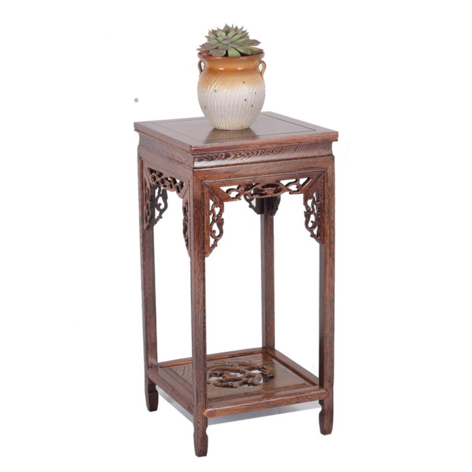 翅木鸡方形花木架置物架红木中式高客厅落地摆件花0028几家居实脚