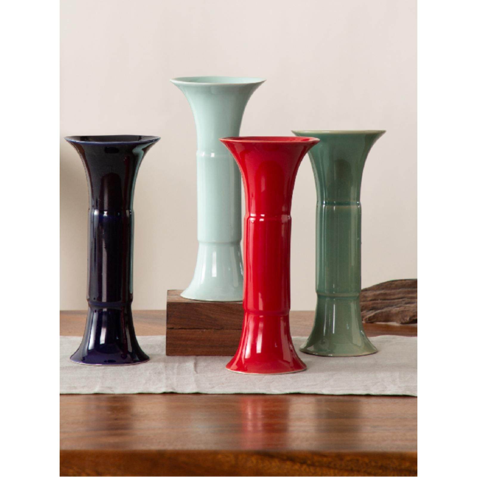 中彷瓷宋陶花瓶日式禅意花器手工书房小插花水养lh001器号皿玄关