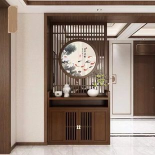饰遮挡玄关镂空收纳柜新中式 装 实木屏风家用客厅遮挡入户隔断刺绣
