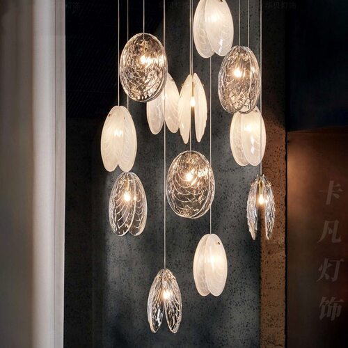 捷克bomma 设计师贝壳灯酒店别墅复式楼loft客厅中空旋转楼梯吊灯