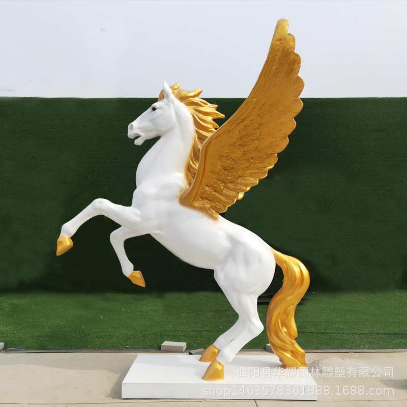 玻璃钢飞马雕塑大型仿真动物腾飞白马模型户外公园林广场景观摆件