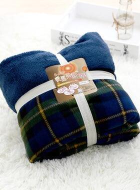 日式春夏凉盖毯毛毯子单双人格子床上毯子珊瑚绒双面保暖外销