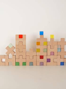 亚克力积木玩具配套拼搭构建十字积木儿童实木叠叠高幼儿园