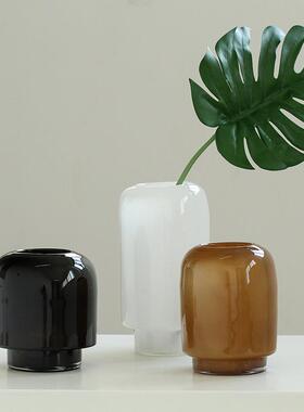 中古白瓷琉璃直筒花瓶宅寂风手工磁粉黑色厚底干花样板房轻奢摆件