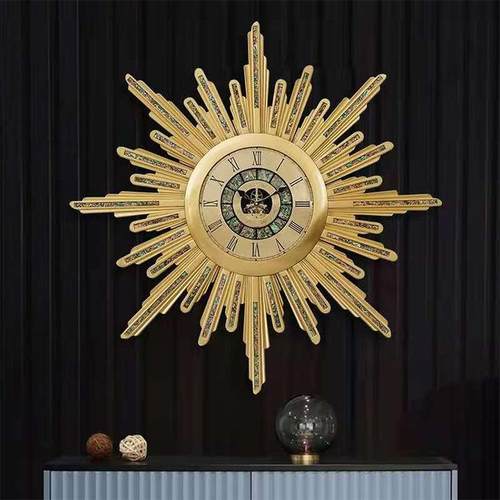 现代轻奢黄纯铜钟表挂钟客厅家用欧式现代高档装饰大挂表时钟挂墙