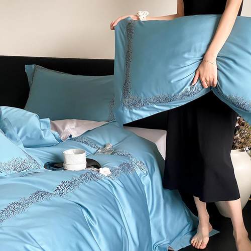 秋冬新款法式50支全棉绣花四件套工艺款高端纯棉床上用品被套床单