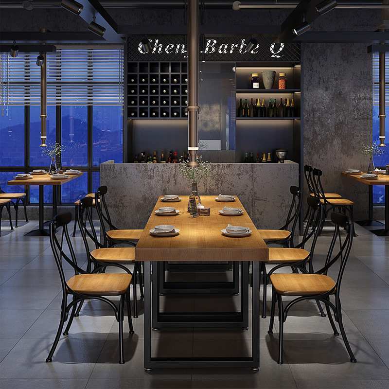 美式连锁餐饮店实木餐桌椅组合烧烤店火锅店餐桌酒吧小吃店全实木