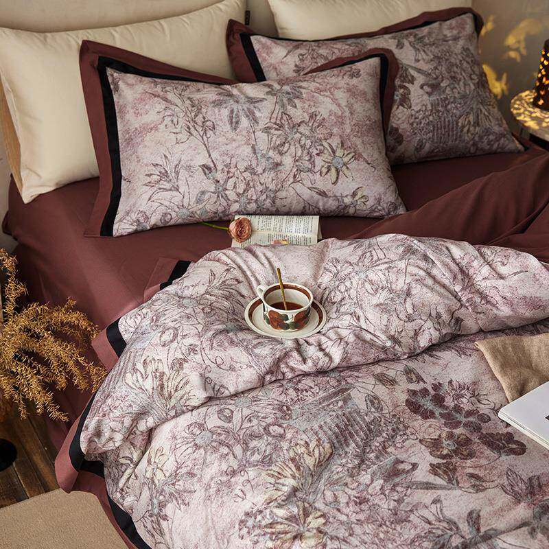 A类复古风纯棉磨毛四件套秋冬加厚美式数码印花拼角被套床上用品4