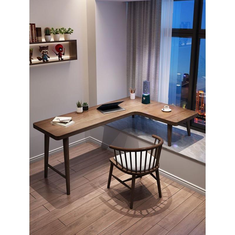 严选实木飘窗台上转角书桌拐角L型长短腿电脑桌高低脚靠窗阳台桌