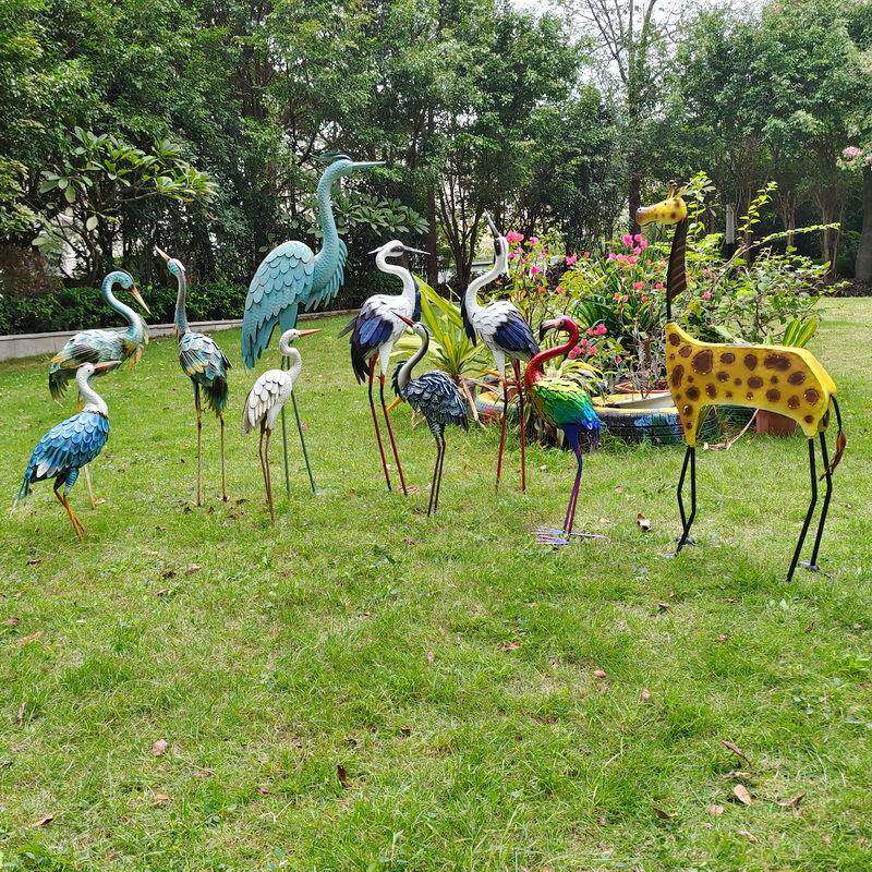 户外庭院草坪雕塑像工艺品鹤火烈鸟瓢虫出口欧美外贸铁艺动物摆件