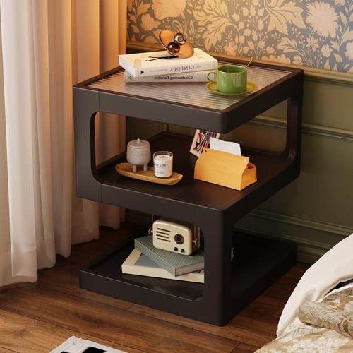 法式复古实木床头柜创意沙发边几现代简约黑色床边柜小桌子小茶几