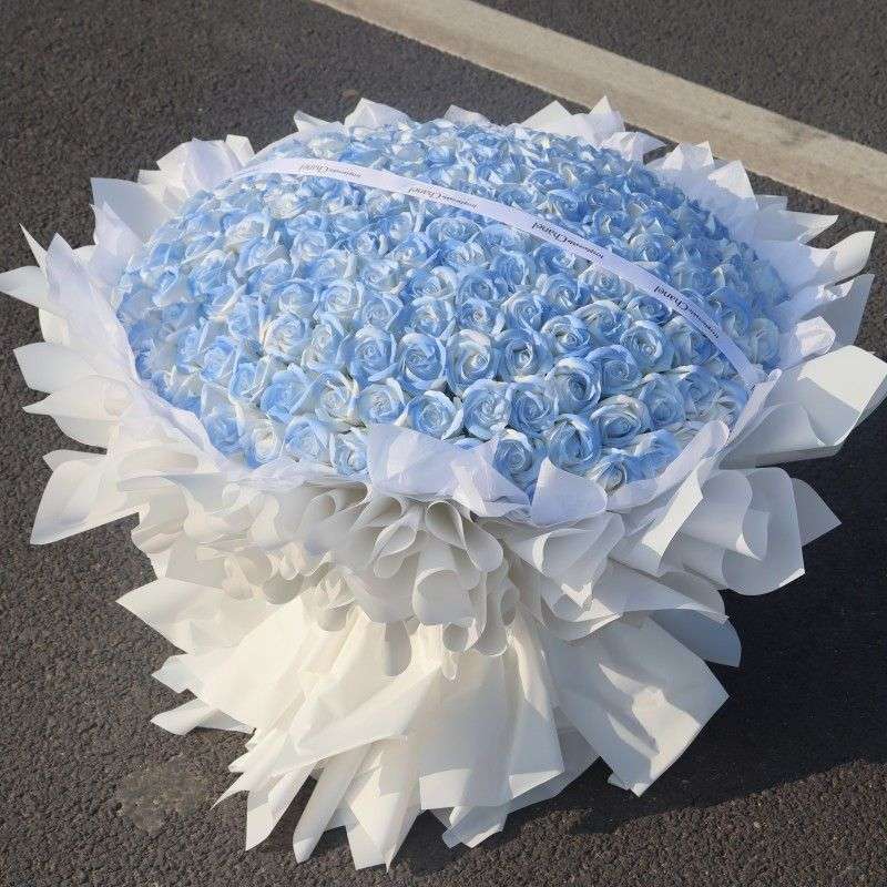 199朵永生玫瑰手捧花214情人节礼物大束香皂碎冰蓝玫瑰520情人节