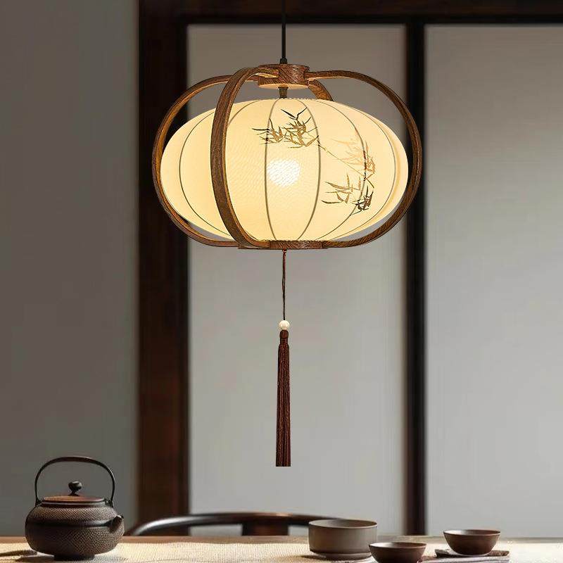 餐厅吊灯宋氏美布艺中古风艺术吊灯新中式复古茶室灯笼水墨画吊灯